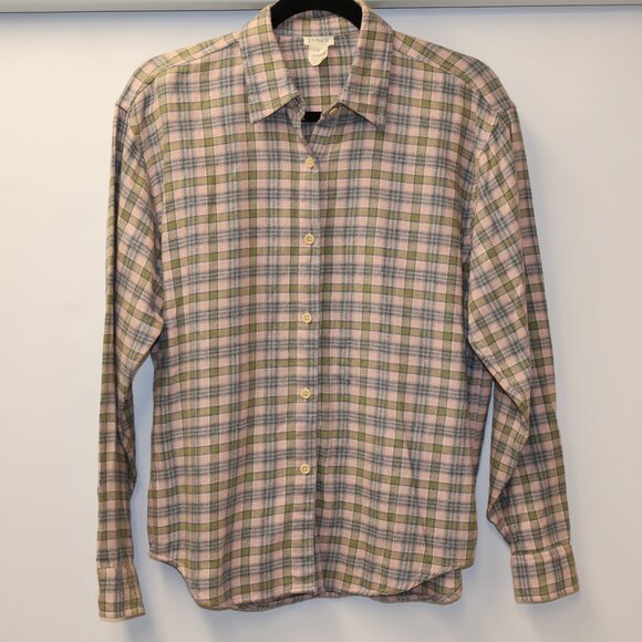 J. Crew Pink and Gray Checkered Shirt Size Small Womens Button Cuffs No Pocket - Picture 1 of 11